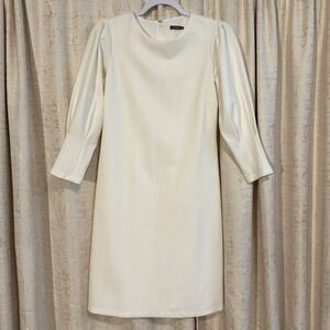 J.McLaughlin Shift Dress Women's XS Cream Good Puff Sleeve Ponte Knit Career